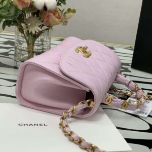 Chanel Mini Flap Bag Pink with top handle - Image 9