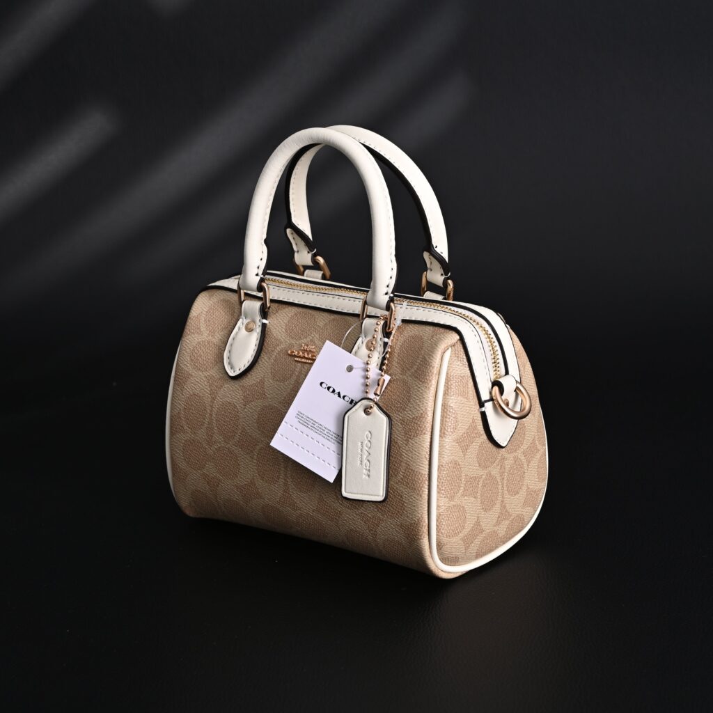 Coach Rowan Satchel – Signature Canvas Top Handle Bag with Crossbody Strap (Khaki/Chalk)