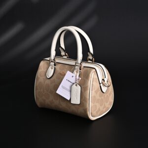 Coach Rowan Satchel – Signature Canvas Top Handle Bag with Crossbody Strap (Khaki/Chalk)