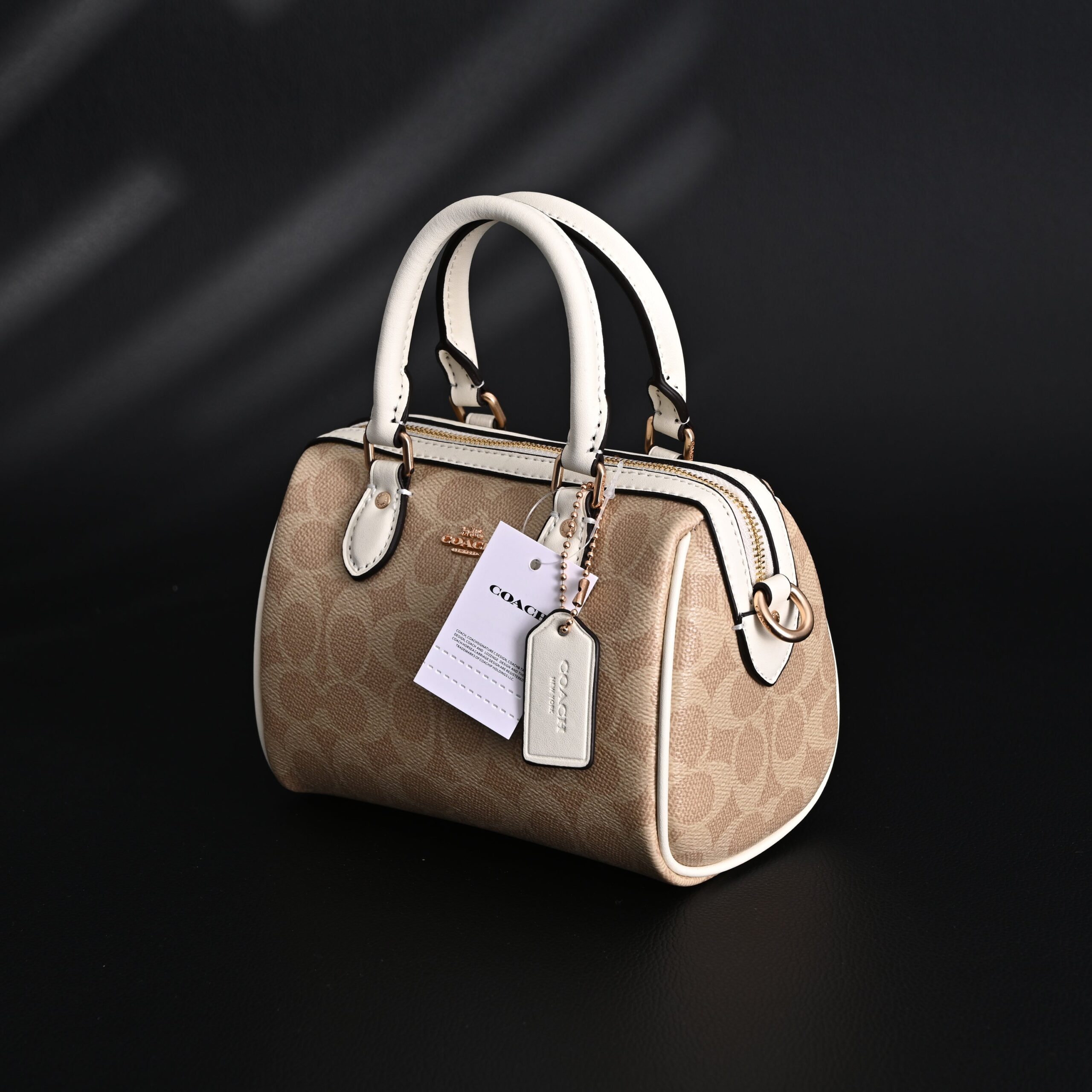 Coach Rowan Satchel – Signature Canvas Top Handle Bag with Crossbody Strap (Khaki/Chalk) - Image 1