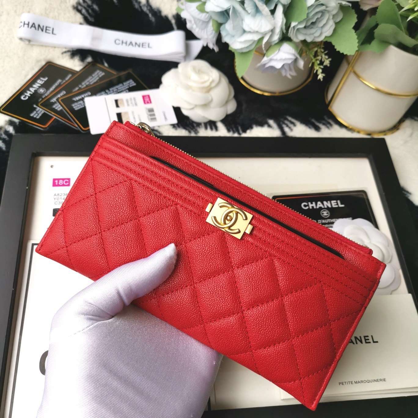 Chanel caviar quilted zip boy pouch - Image 1
