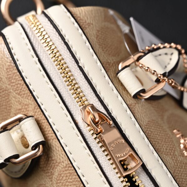Coach Rowan Satchel – Signature Canvas Top Handle Bag with Crossbody Strap (Khaki/Chalk)