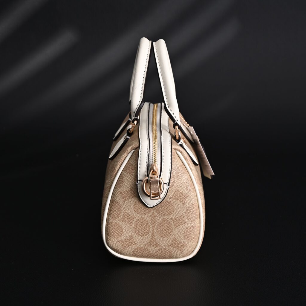 Coach Rowan Satchel – Signature Canvas Top Handle Bag with Crossbody Strap (Khaki/Chalk)
