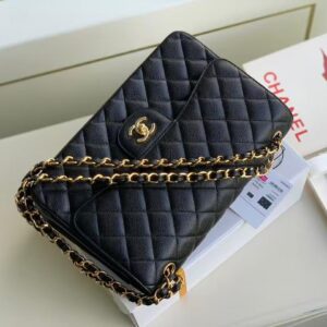 Chanel Classic Flap Bag – Black Quilted Caviar Leather with Gold-Tone Hardware - Image 2