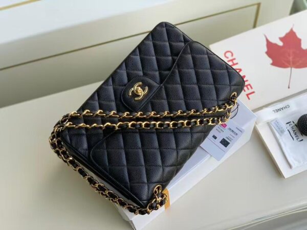 Chanel Classic Flap Bag – Black Quilted Caviar Leather with Gold-Tone Hardware