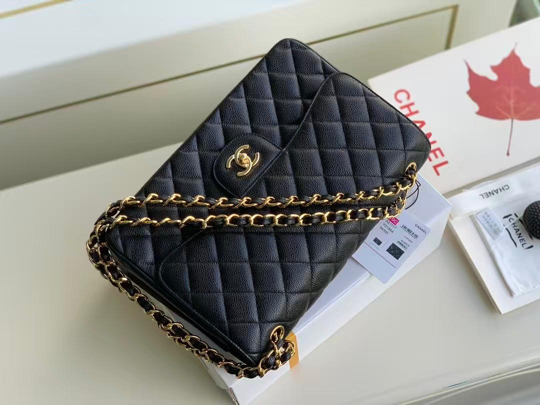 Chanel Classic Flap Bag – Black Quilted Caviar Leather with Gold-Tone Hardware - Image 2