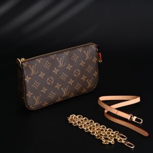Louis Vuitton Pochette Accessoires Monogram Canvas Clutch Bag – Brown with Gold Chain (M82766) - Image 3