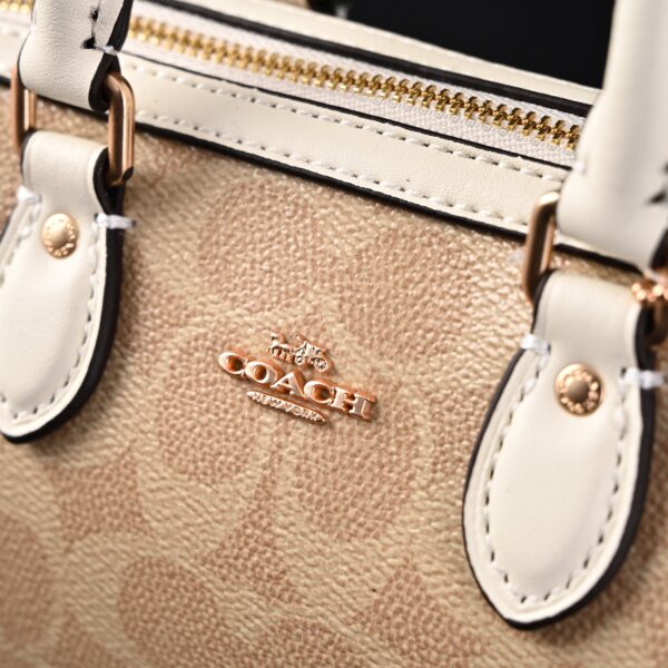 Coach Rowan Satchel – Signature Canvas Top Handle Bag with Crossbody Strap (Khaki/Chalk)
