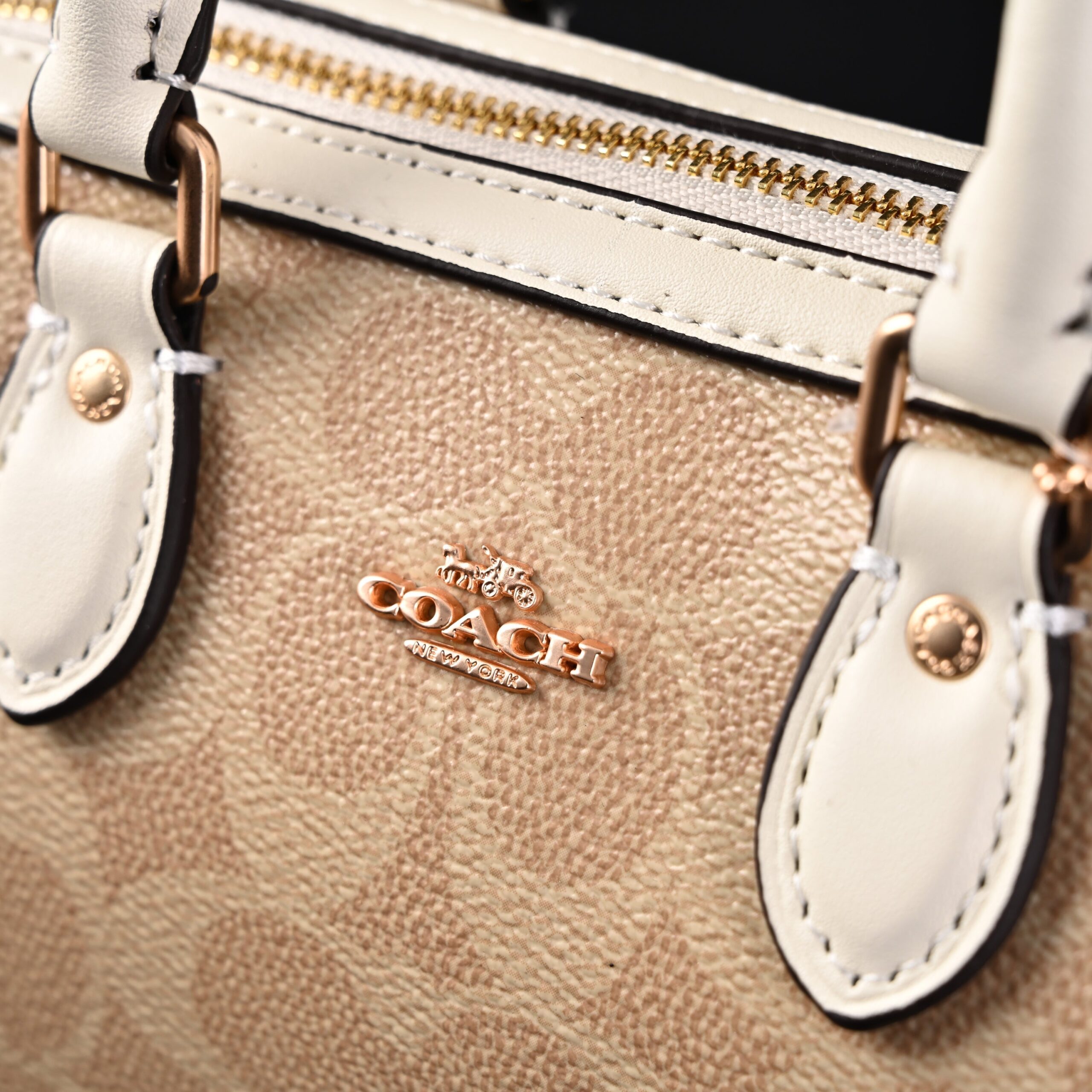 Coach Rowan Satchel – Signature Canvas Top Handle Bag with Crossbody Strap (Khaki/Chalk) - Image 4