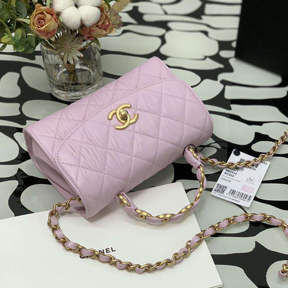 Chanel Mini Flap Bag Pink with top handle - Image 7