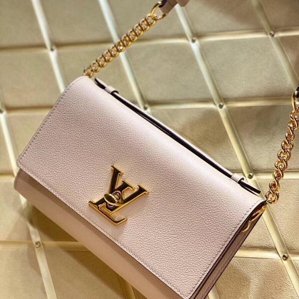 Lv Twist Chain Wallet Light Pink Grain Leather - Image 1