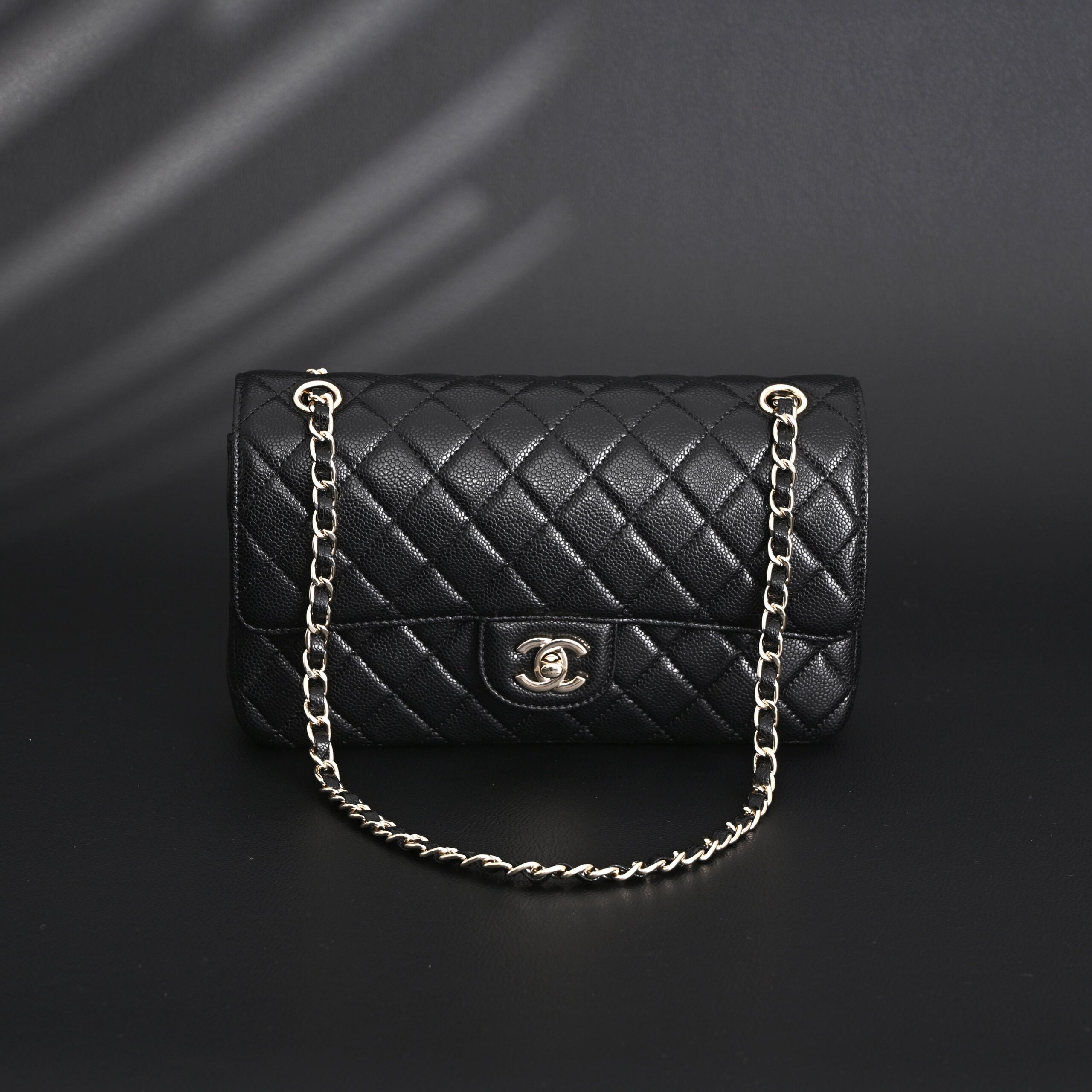Chanel Classic Flap Bag – Black Quilted Caviar Leather with Gold-Tone Hardware - Image 2