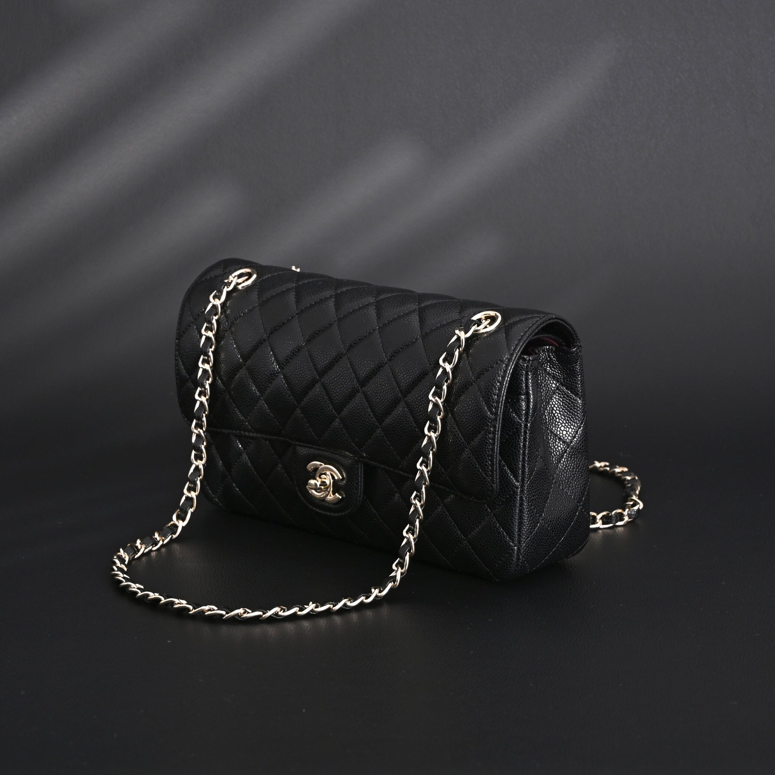 Chanel Classic Flap Bag – Black Quilted Caviar Leather with Gold-Tone Hardware - Image 6