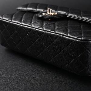 Chanel Classic Flap Bag – Black Quilted Caviar Leather with Gold-Tone Hardware - Image 7