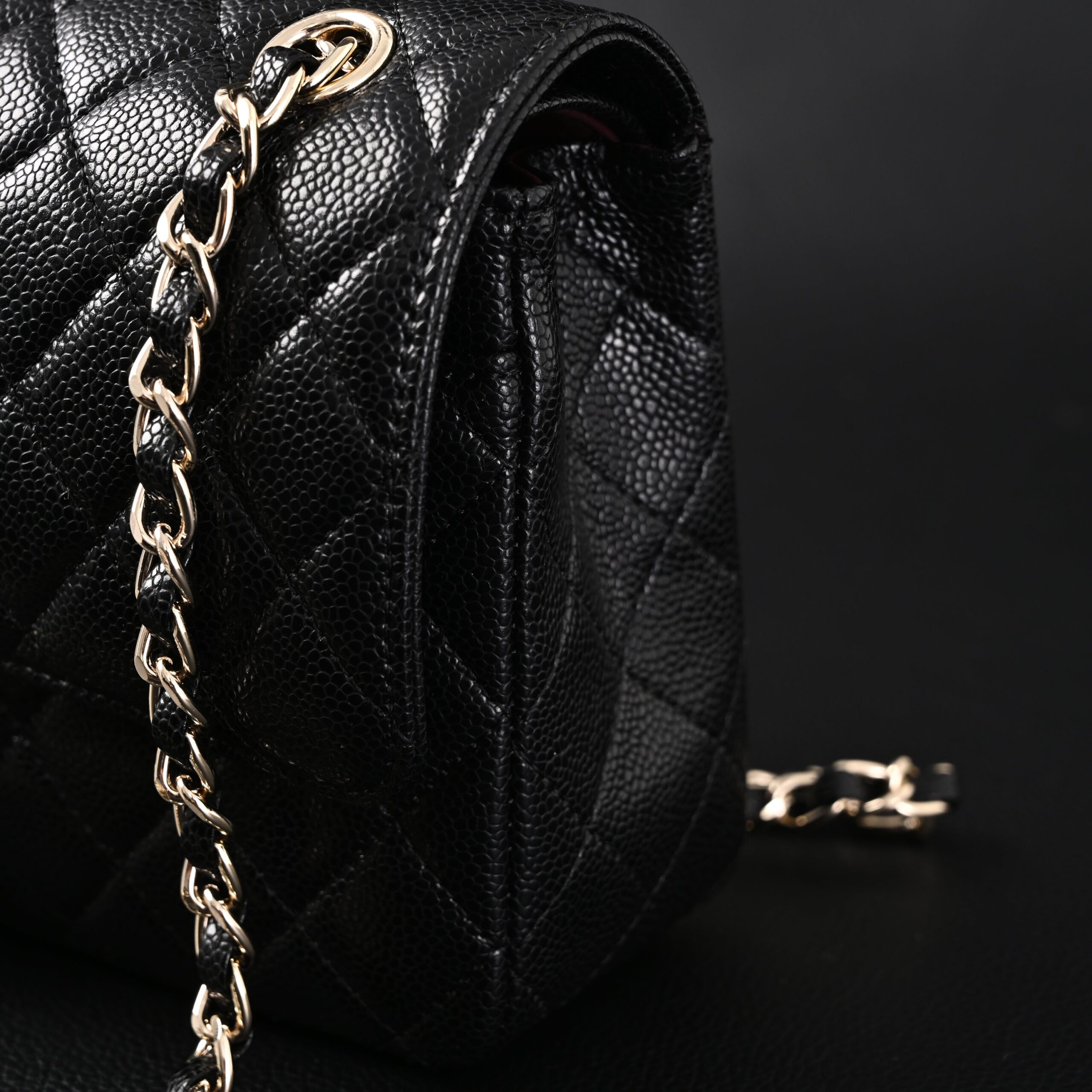 Chanel Classic Flap Bag – Black Quilted Caviar Leather with Gold-Tone Hardware - Image 9
