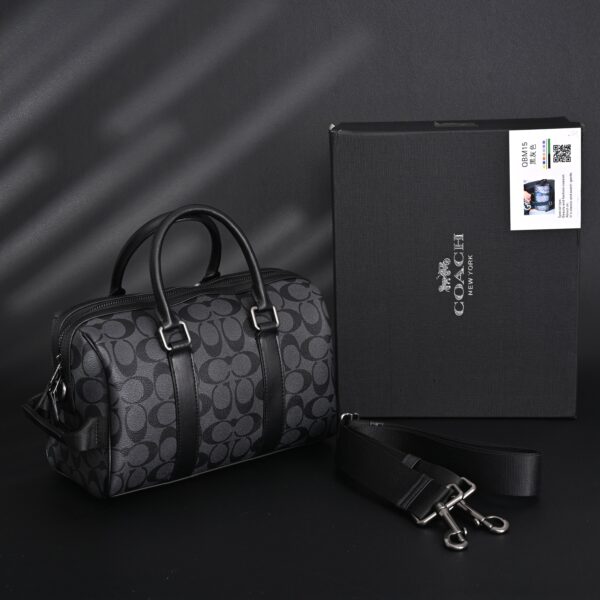 Coach Signature Duffel Bag – Black Monogram Canvas with Leather Trim