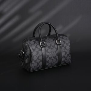 Coach Signature Duffel Bag – Black Monogram Canvas with Leather Trim - Image 2