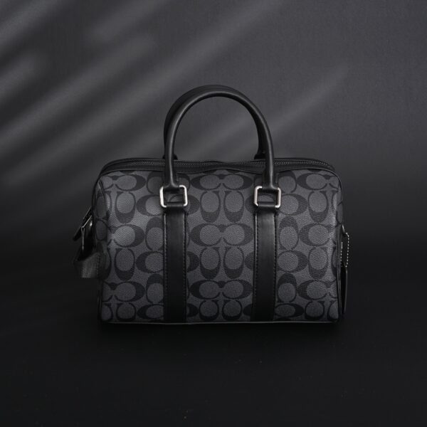 Coach Signature Duffel Bag – Black Monogram Canvas with Leather Trim