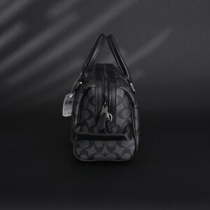 Coach Signature Duffel Bag – Black Monogram Canvas with Leather Trim - Image 4