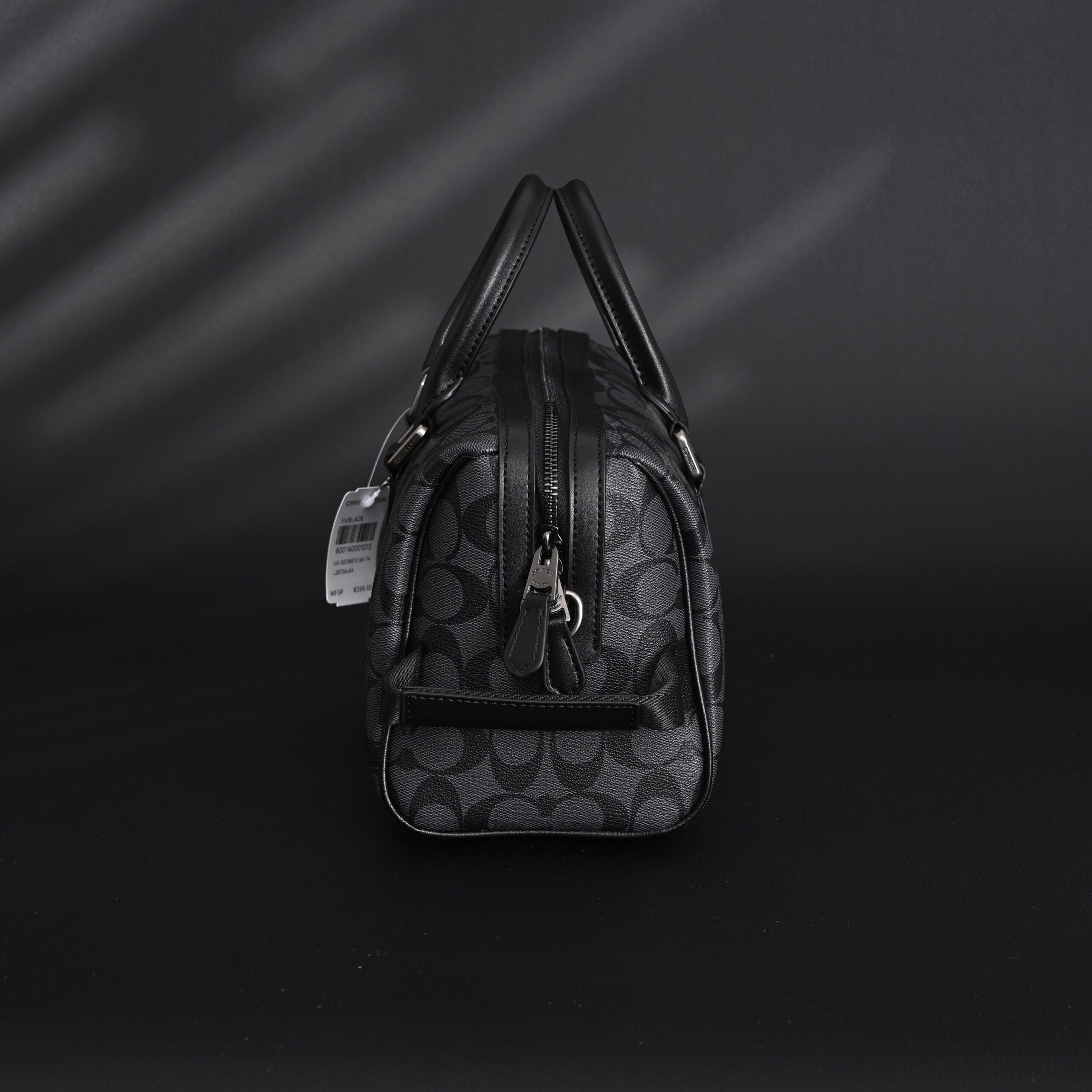 Coach Signature Duffel Bag – Black Monogram Canvas with Leather Trim - Image 4