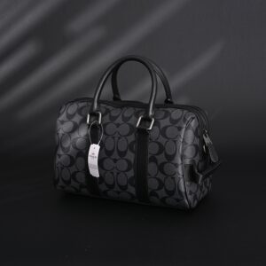 Coach Signature Duffel Bag – Black Monogram Canvas with Leather Trim - Image 5