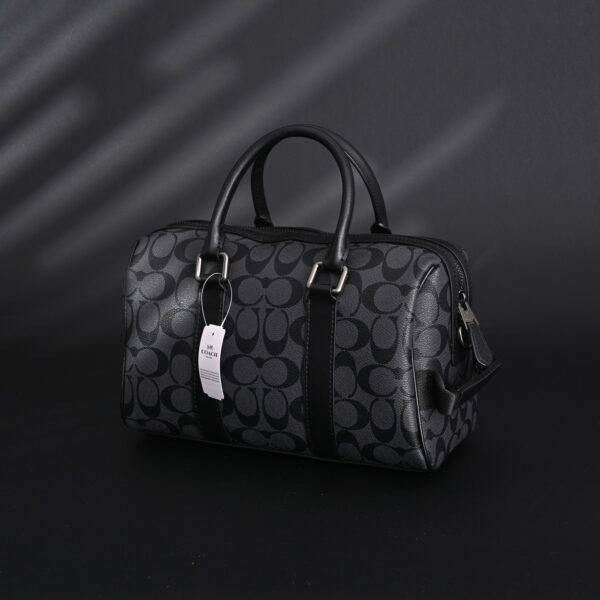 Coach Signature Duffel Bag – Black Monogram Canvas with Leather Trim