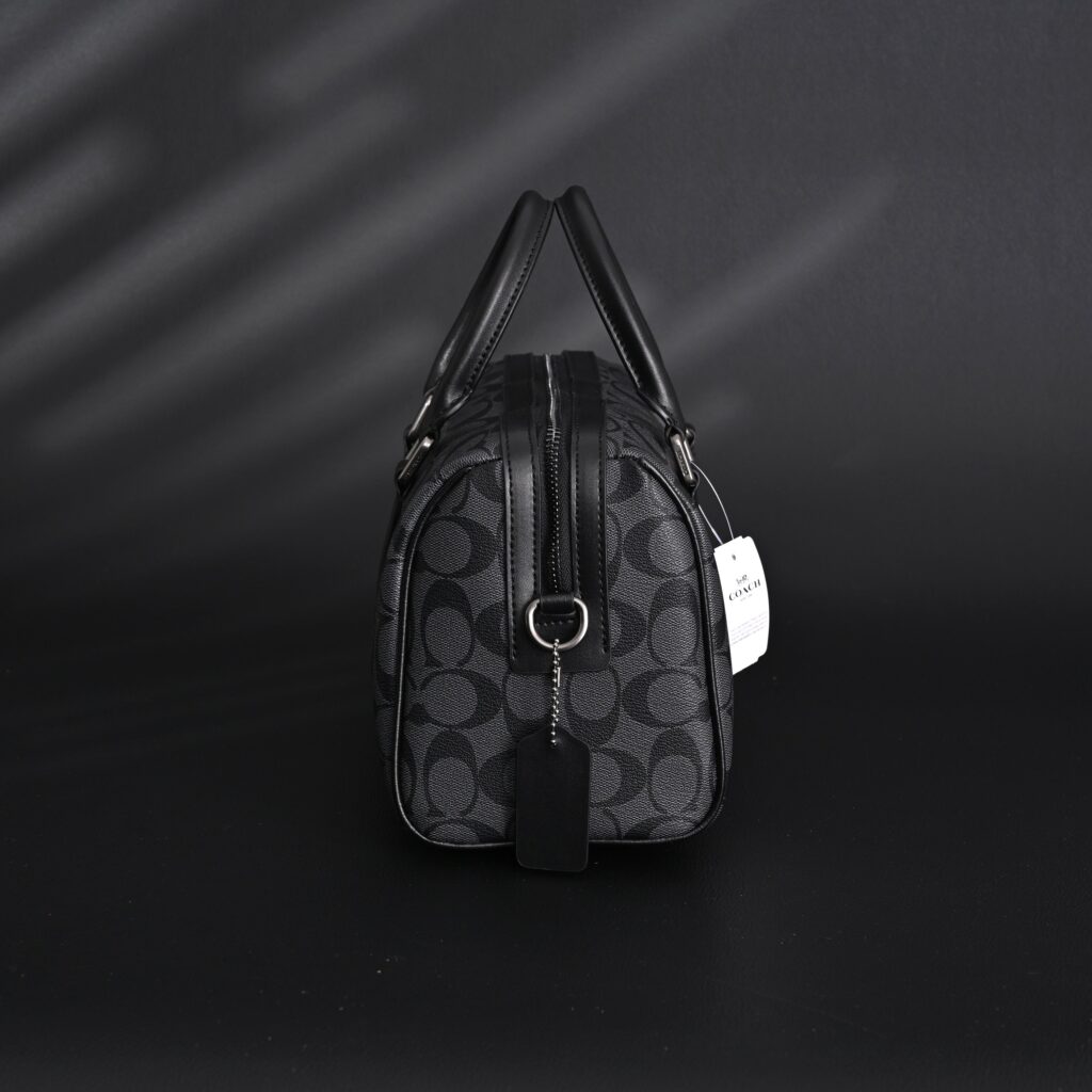 Coach Signature Duffel Bag – Black Monogram Canvas with Leather Trim