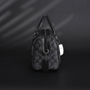 Coach Signature Duffel Bag – Black Monogram Canvas with Leather Trim - Image 6