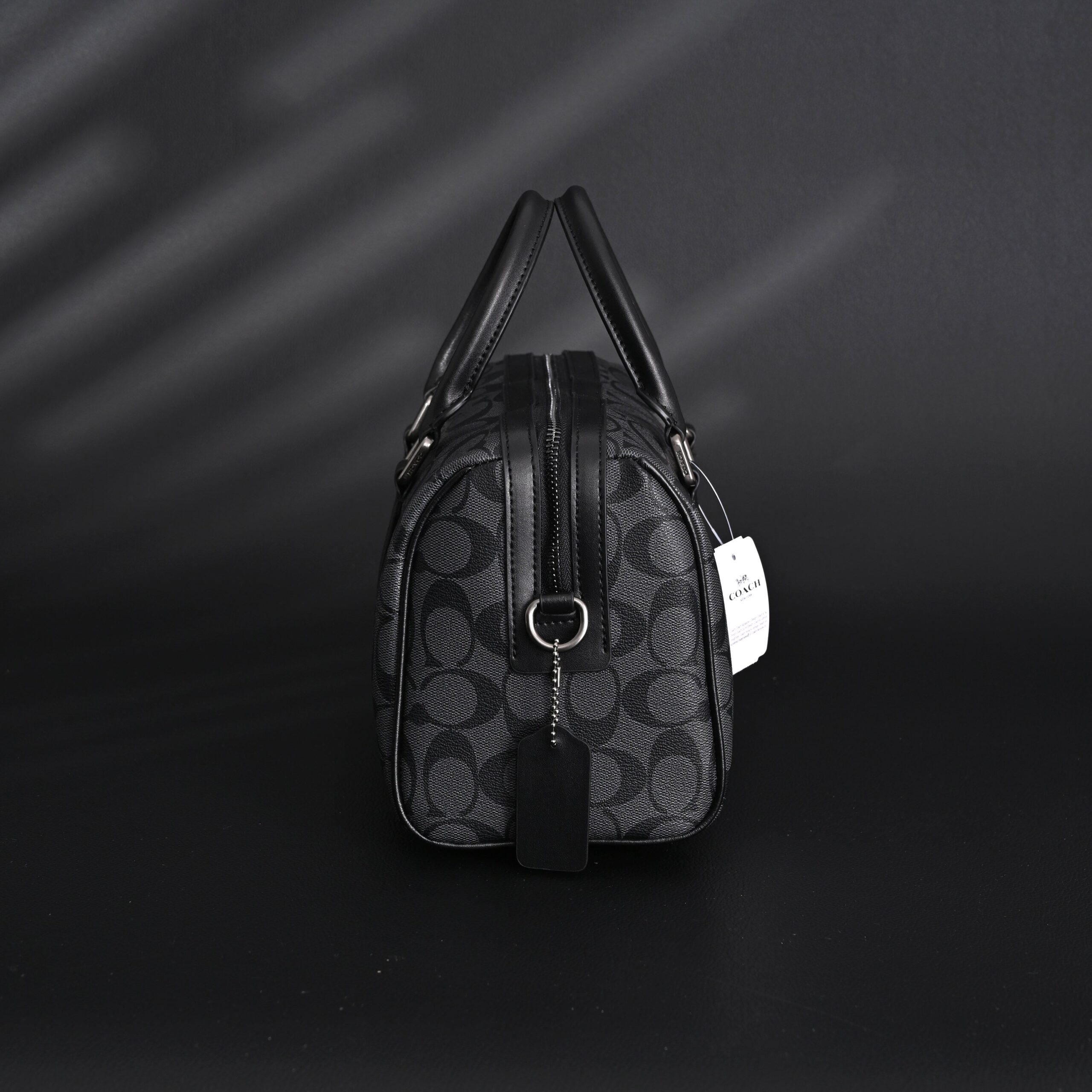 Coach Signature Duffel Bag – Black Monogram Canvas with Leather Trim - Image 6