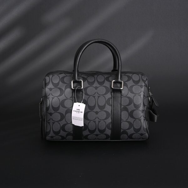 Coach Signature Duffel Bag – Black Monogram Canvas with Leather Trim