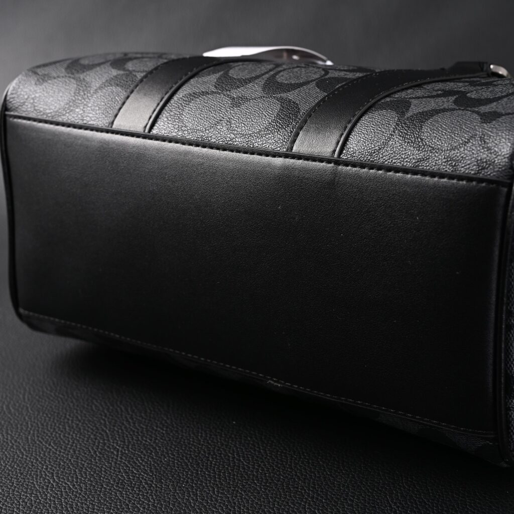 Coach Signature Duffel Bag – Black Monogram Canvas with Leather Trim