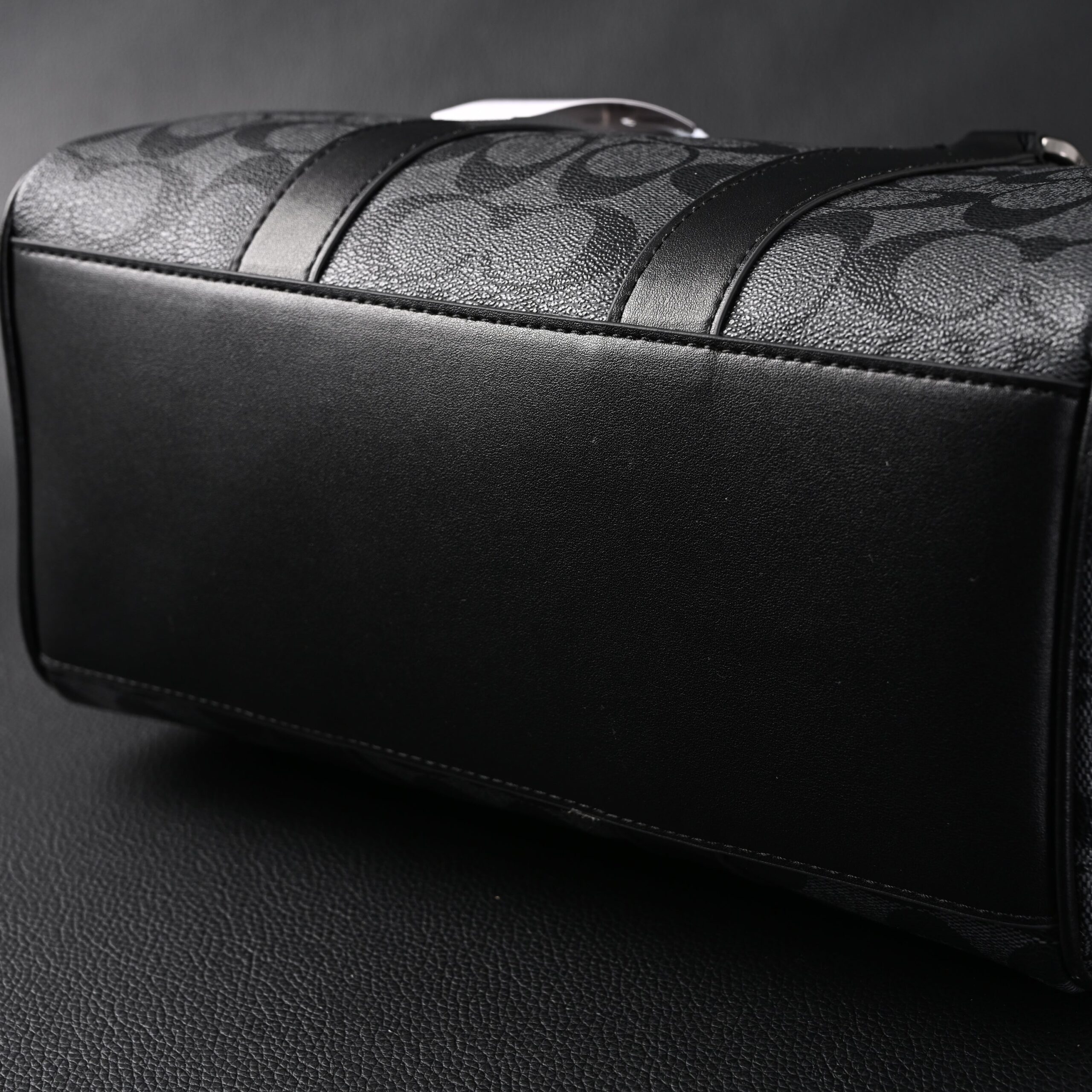 Coach Signature Duffel Bag – Black Monogram Canvas with Leather Trim - Image 8