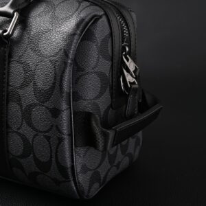 Coach Signature Duffel Bag – Black Monogram Canvas with Leather Trim - Image 9
