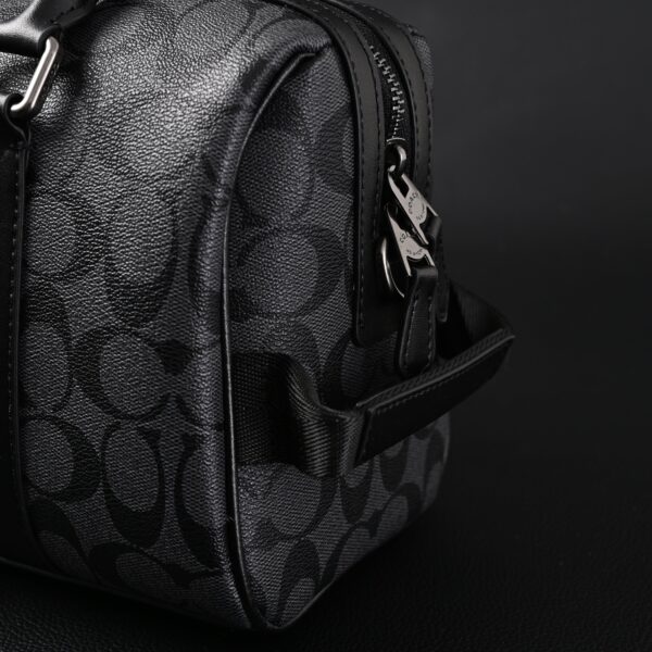 Coach Signature Duffel Bag – Black Monogram Canvas with Leather Trim