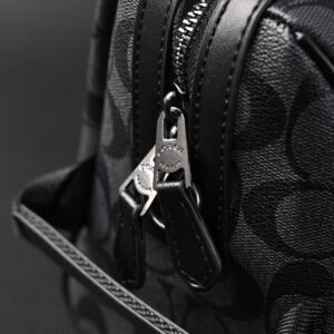 Coach Signature Duffel Bag – Black Monogram Canvas with Leather Trim - Image 10