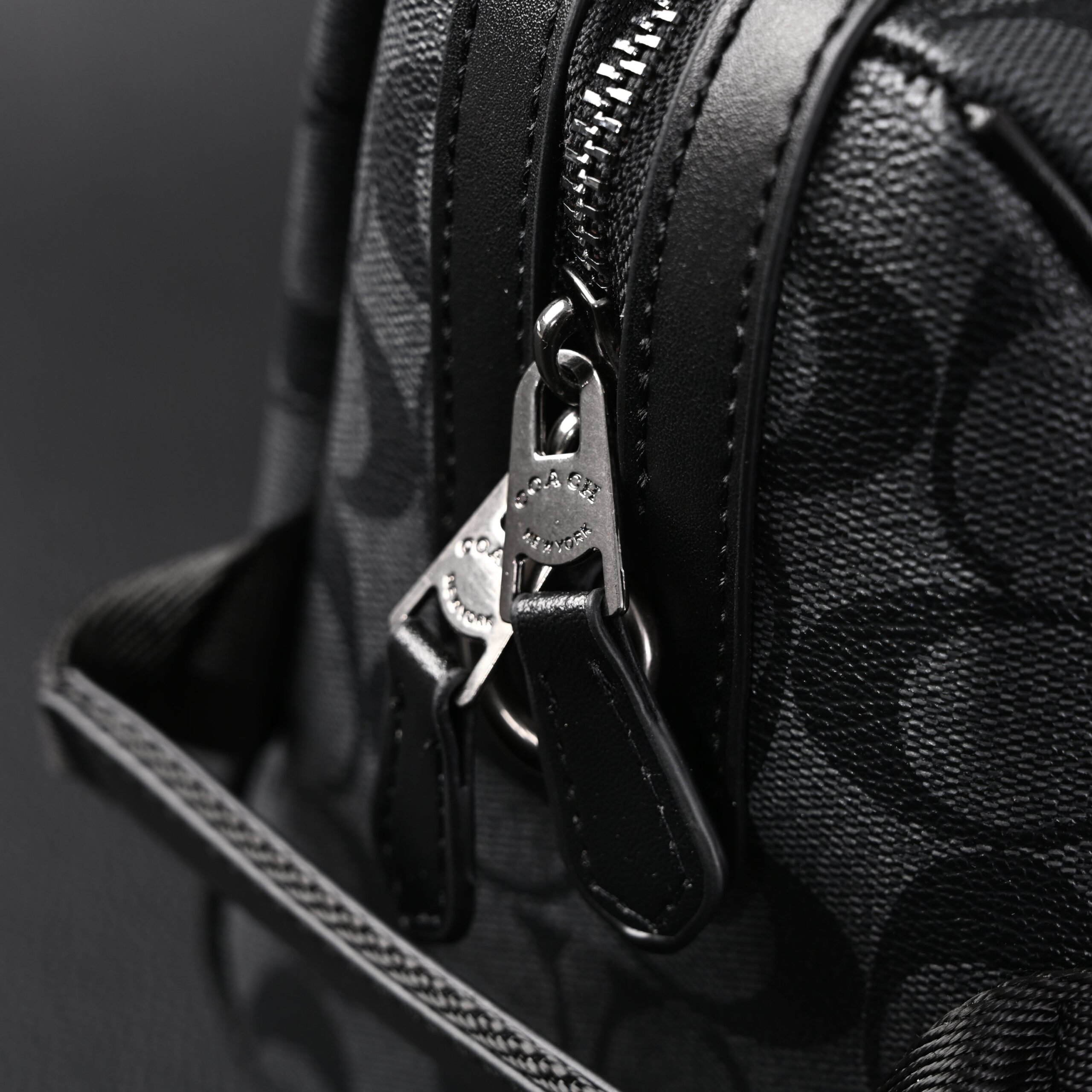 Coach Signature Duffel Bag – Black Monogram Canvas with Leather Trim - Image 10
