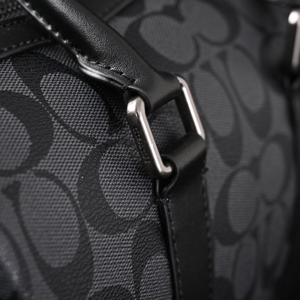 Coach Signature Duffel Bag – Black Monogram Canvas with Leather Trim