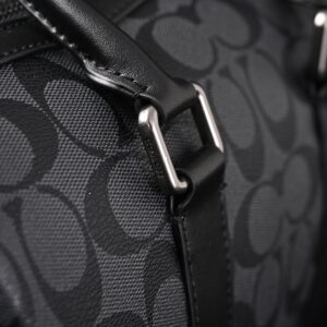 Coach Signature Duffel Bag – Black Monogram Canvas with Leather Trim - Image 11