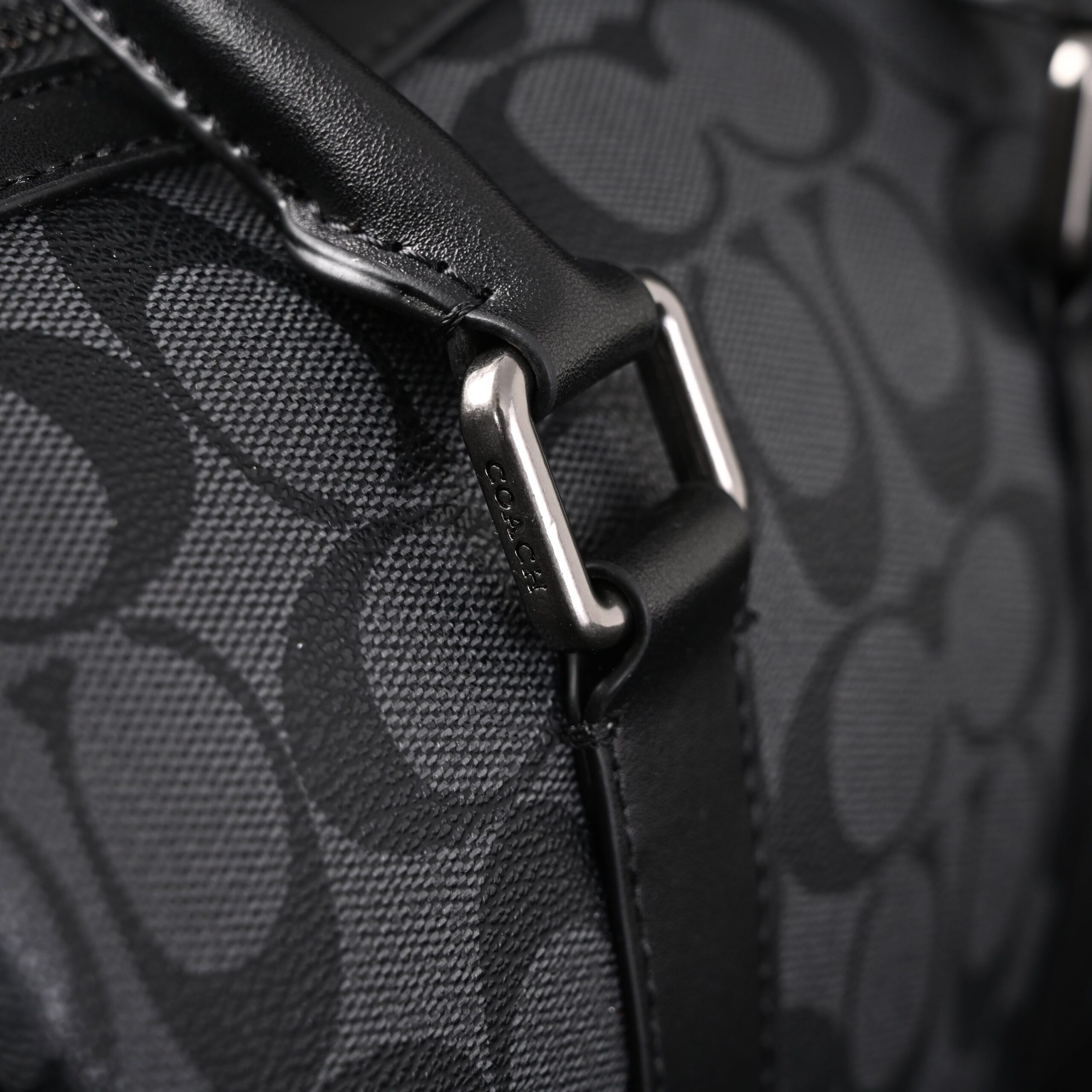 Coach Signature Duffel Bag – Black Monogram Canvas with Leather Trim - Image 11