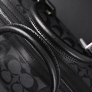 Coach Signature Duffel Bag – Black Monogram Canvas with Leather Trim - Image 12