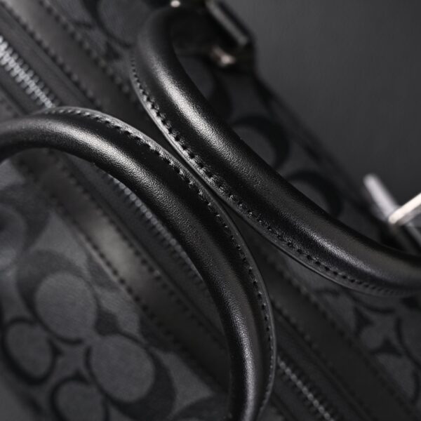 Coach Signature Duffel Bag – Black Monogram Canvas with Leather Trim