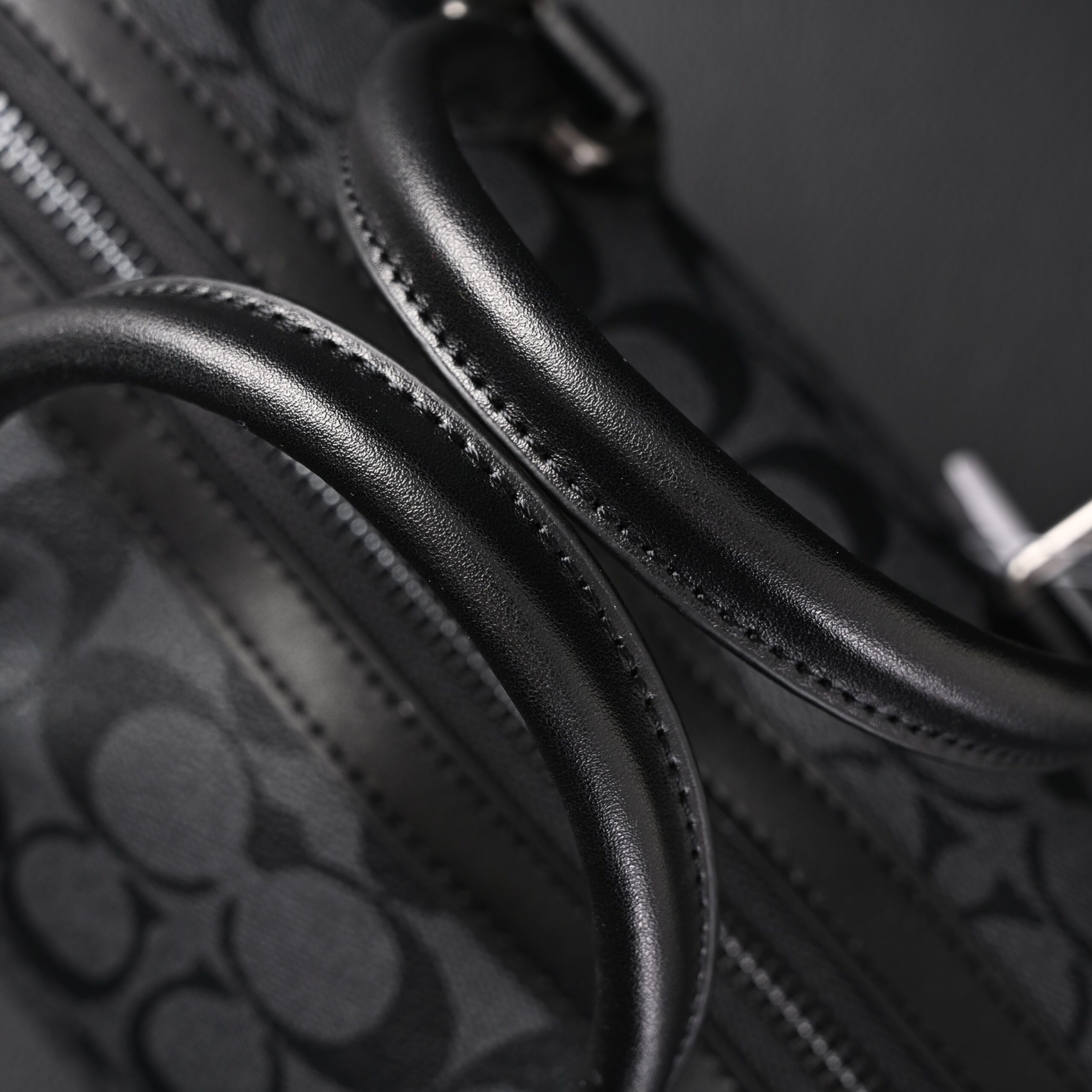 Coach Signature Duffel Bag – Black Monogram Canvas with Leather Trim - Image 12