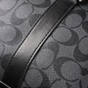Coach Signature Duffel Bag – Black Monogram Canvas with Leather Trim - Image 13