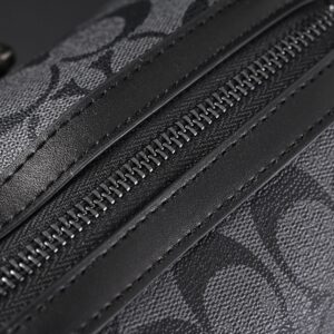 Coach Signature Duffel Bag – Black Monogram Canvas with Leather Trim - Image 14