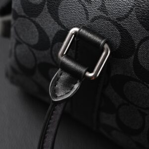 Coach Signature Duffel Bag – Black Monogram Canvas with Leather Trim - Image 18