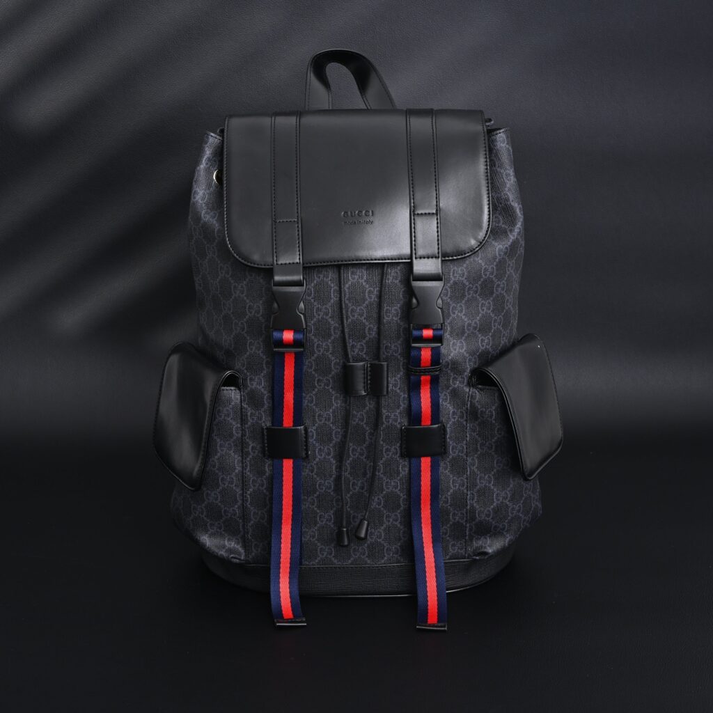 Gucci GG Supreme Monogram Backpack with Web Stripe
