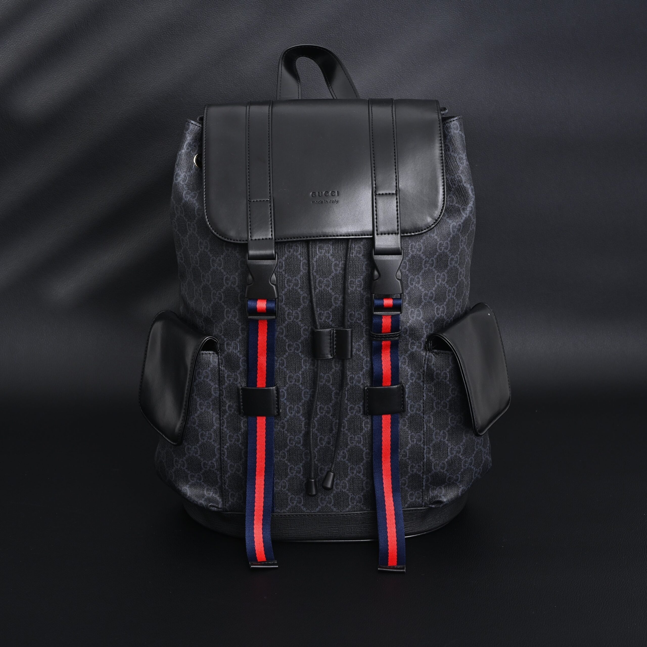 Gucci GG Supreme Monogram Backpack with Web Stripe - Image 1