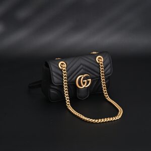 Gucci GG Marmont Small Matelassé Shoulder Bag – Black Leather with Gold Hardware - Image 2