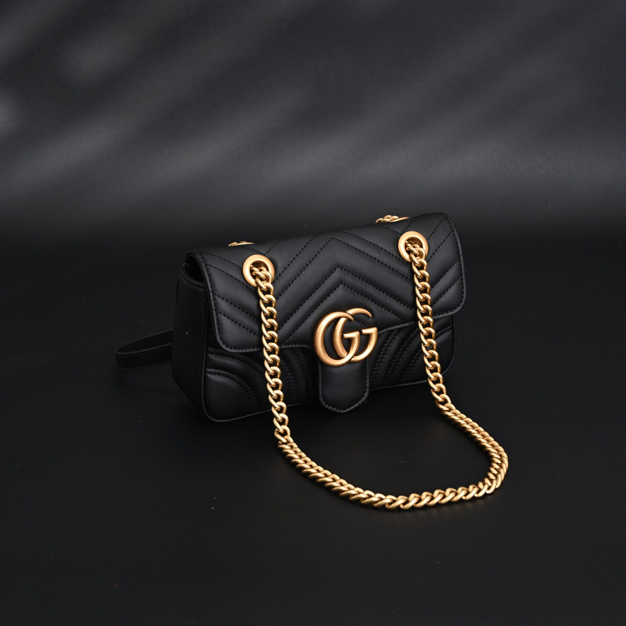 Gucci GG Marmont Small Matelassé Shoulder Bag – Black Leather with Gold Hardware - Image 2