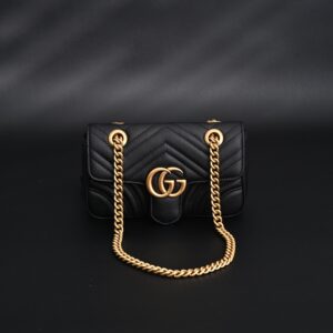 Gucci GG Marmont Small Matelassé Shoulder Bag – Black Leather with Gold Hardware - Image 3